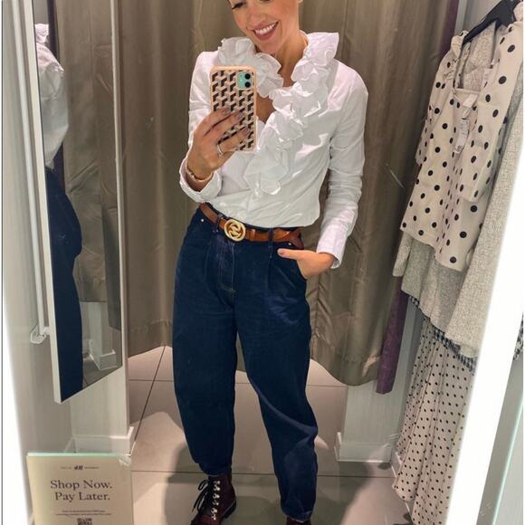 Zara ruffle collar top white SAM 845 button shirt long sleeve Academia retro - Picture 4 of 15